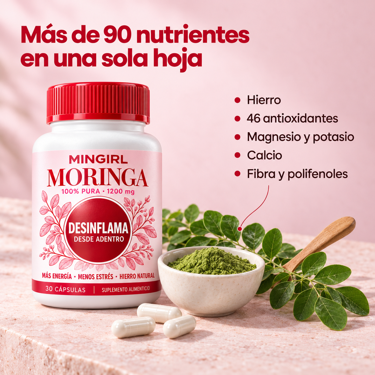 MinGirl Moringa · Fórmula 3 en 1 para Desinflamar tu Cuerpo desde Adentro