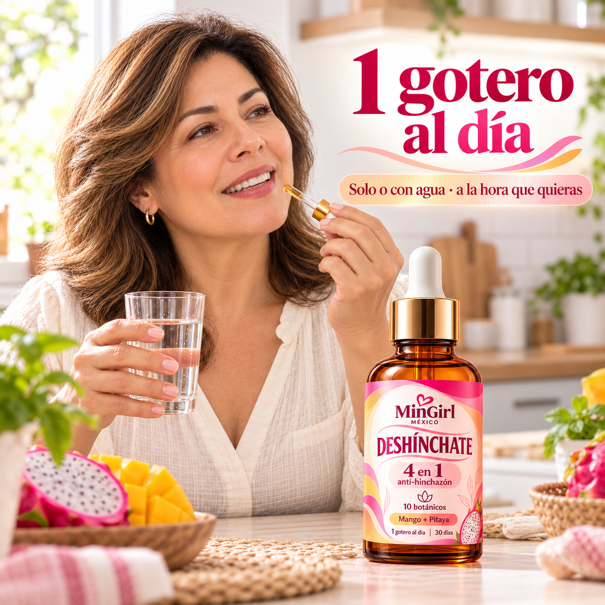 MinGirl Deshínchate — Gotas 4 en 1 de Mango + Pitaya
