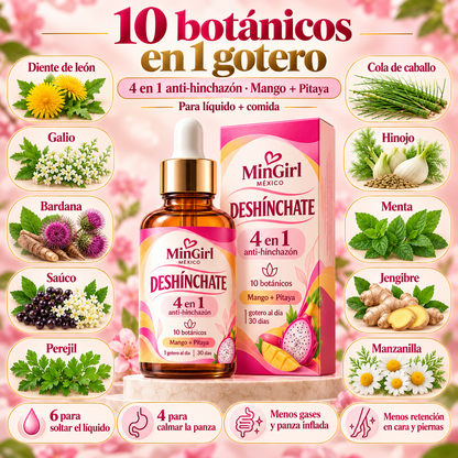 MinGirl Deshínchate — Gotas 4 en 1 de Mango + Pitaya