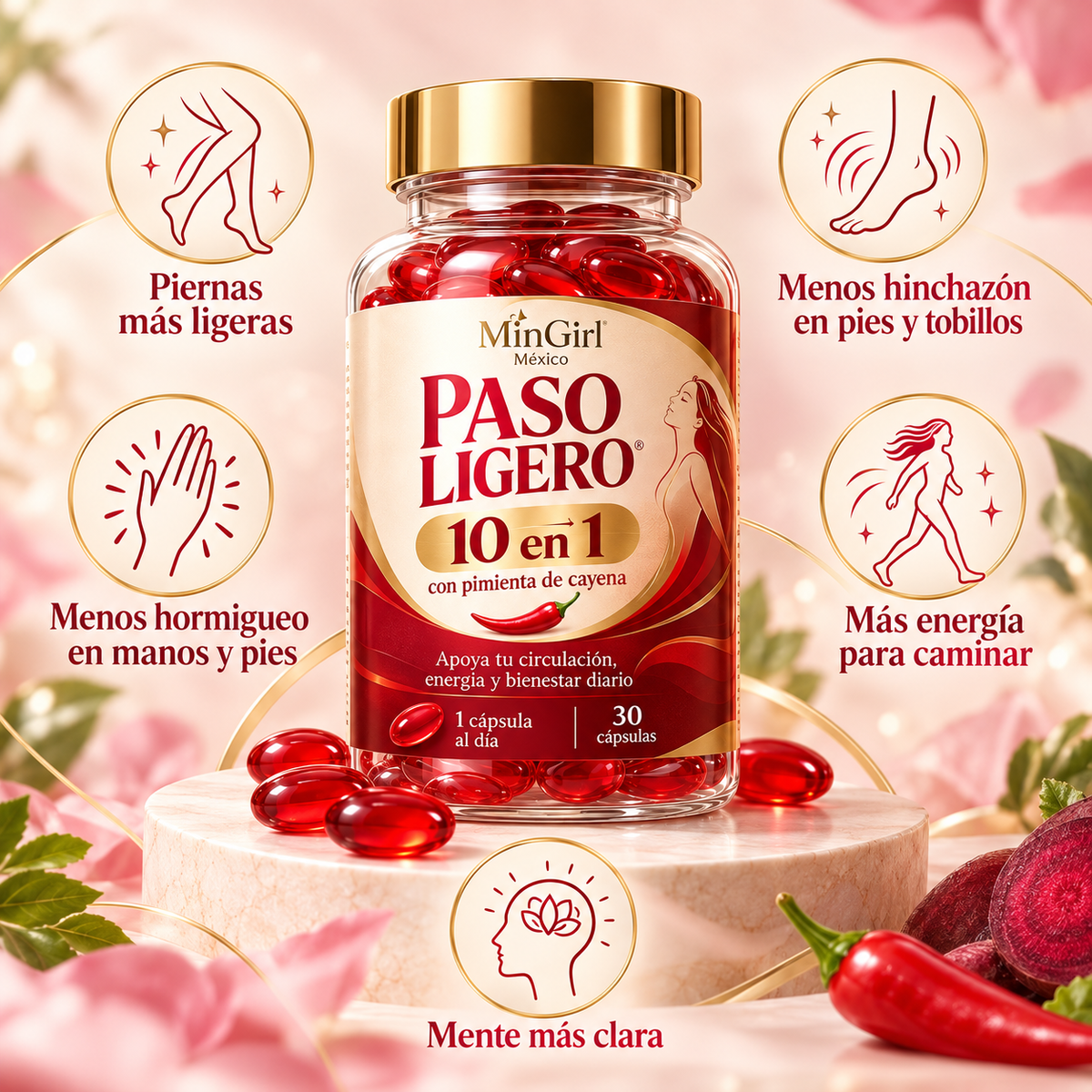 MinGirl Paso Ligero — Fórmula 10 en 1 con Pimienta de Cayena