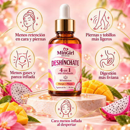 MinGirl Deshínchate — Gotas 4 en 1 de Mango + Pitaya