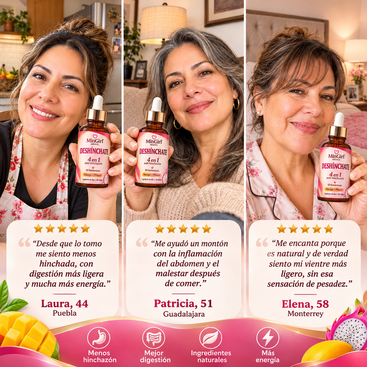 MinGirl Deshínchate — Gotas 4 en 1 de Mango + Pitaya